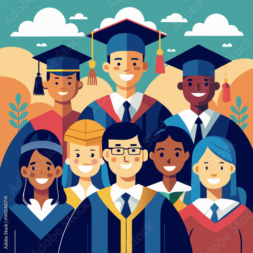 Diverse Graduates Celebrate Success. A Group of Happy Students in Cap and Gown