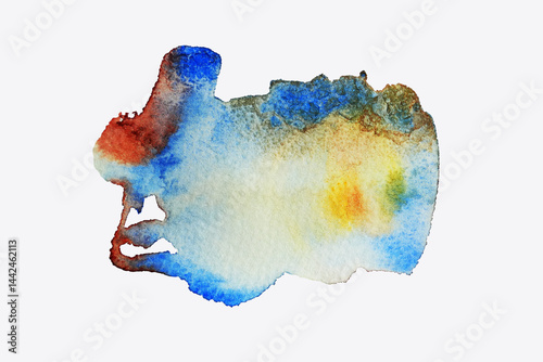 Vibrant watercolor splash blending blue, red, and yellow hues on a white background showcasing artistic creativity