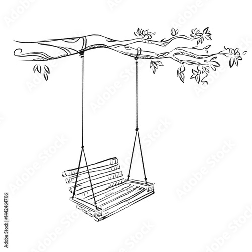 Fotomural Leafless Tree with Empty Swing Black and White Illustration