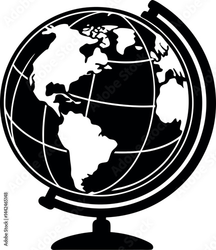 World Icon Silhouette Black Vector | Globe Design for Global Concept Vector