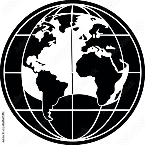 World Icon Silhouette Black Vector | Globe Design for Global Concept Vector