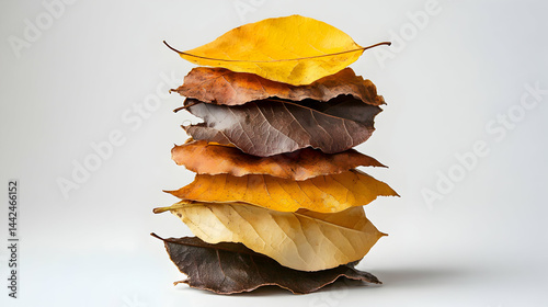 Stack of Colorful Deciduous Leaves Displaying Seasonal Transformation