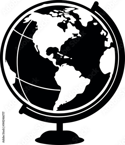 World Icon Silhouette Black Vector | Globe Design for Global Concept Vector