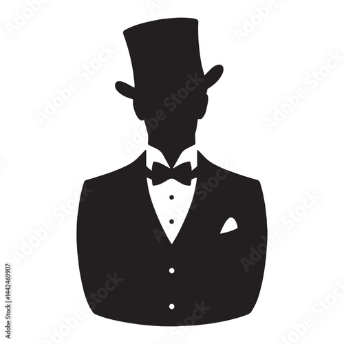 Regal Top Hat silhouette, luxury accessory for gentlemen – Top Hat illustration – Minimalist Top Hat vector – Men's dress silhouette

