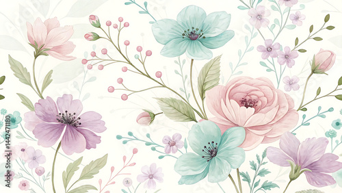 Wallpaper Mural Ethereal Spring Garden: Delicate Watercolor Floral Fantasy Torontodigital.ca
