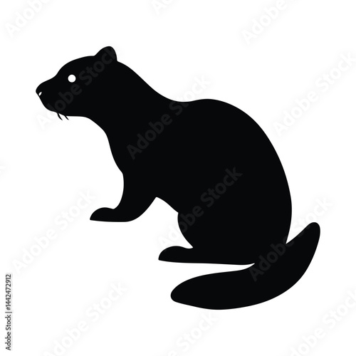 Silhouette of beaver on white background. 