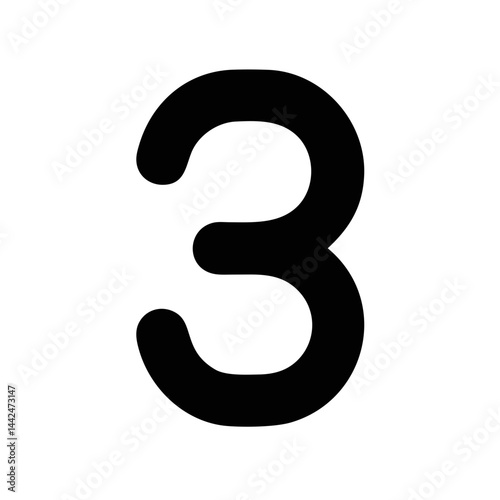 Bold number three icon on a transparent background  
