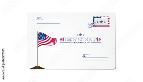 Retro style abstract memorial day concept vector design envelope, happy 4th july text with heart. Usa freedom flag letter to use for 4th july independence day, usa freedom day projects. 