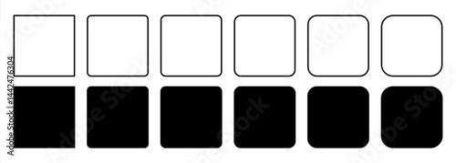 Square Icon Black, Round Squares, Foursquare Symbol, Frame Logo, Button Sign, Isolated Transparent, Variations, Vector 10 eps.