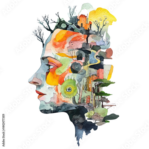digital surrealism, watercolor drawing, isolated on a white background. digital surrealism vector.