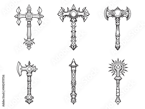 Mace Weapon Line Art Vector Drawing Illustration 