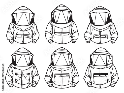 Minimalist Beekeeper Working with Bees in Line Drawing