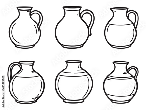 Minimalist brown jug line drawing traditional earthenware
