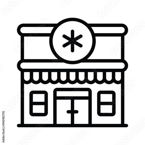 Well crafted outline style icon showing pharmacy building