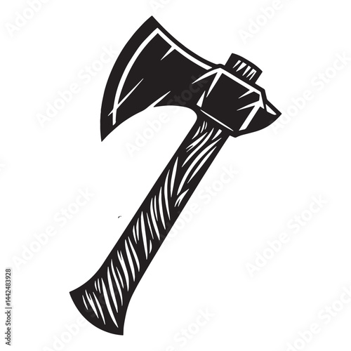 Rustic Stone Axe silhouette, a tool of early human civilization – Stone Axe illustration – Minimalist Stone Axe vector – Weapon silhouette

