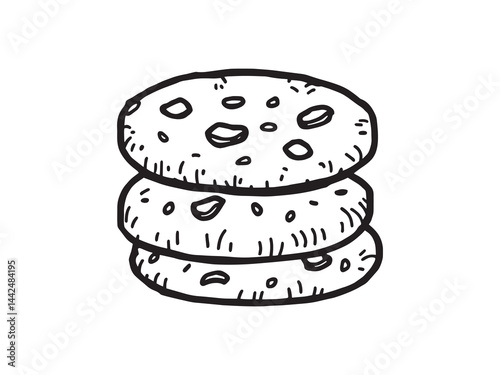 Minimalist cookies pile line drawing for dessert design 