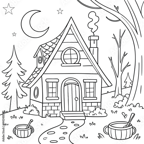 whimsical Fairy House Coloring Page Vector Illustration for coloring pages. Coloring book