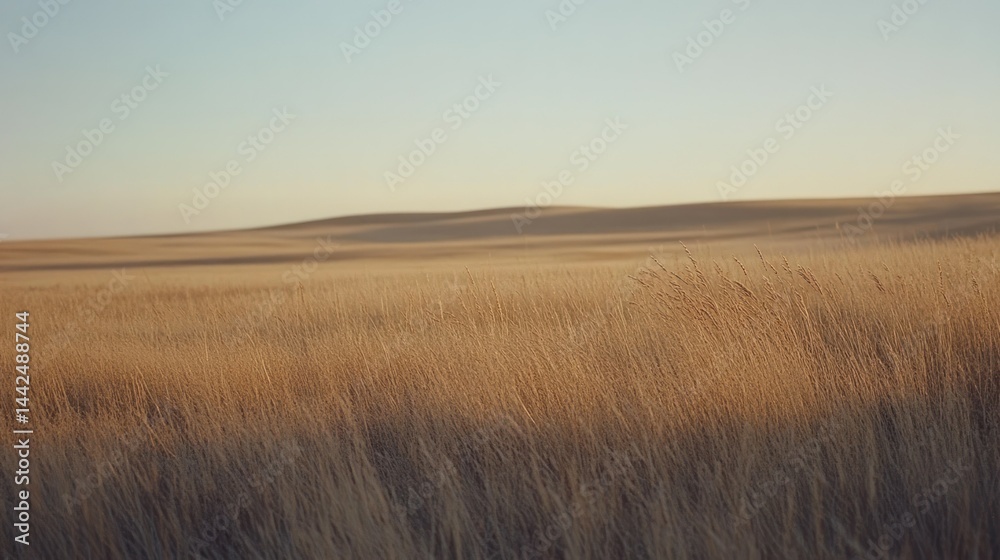 A golden field under a soft serene sky at sunset A golden field under a soft serene sky at sunset