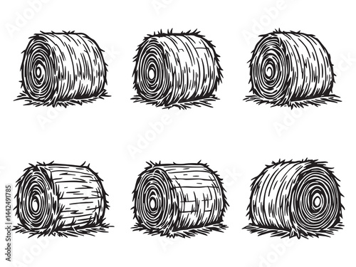minimalistic hay bale line art design for stock images