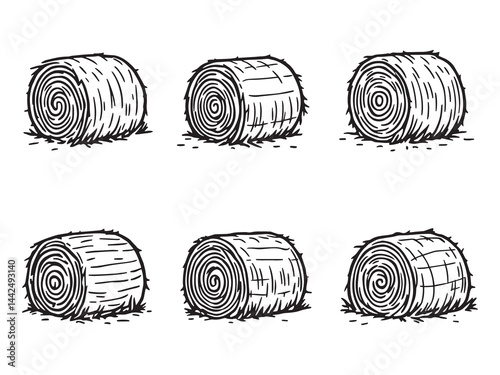 minimalistic hay bale line art design for stock images