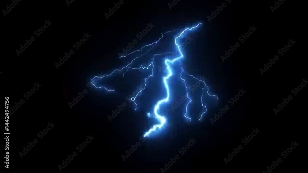Lightning power overlay on green screen, Electric lightning, Animated bolt strikes, lightning storm, blue light force effect, Blue Lightning flash Thunderbolt isolated on black background
