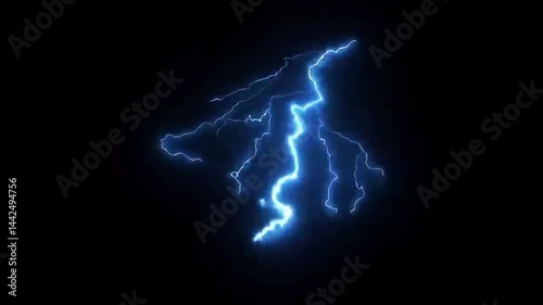 Lightning power overlay on green screen, Electric lightning, Animated bolt strikes, lightning storm, blue light force effect, Blue Lightning flash Thunderbolt isolated on black background