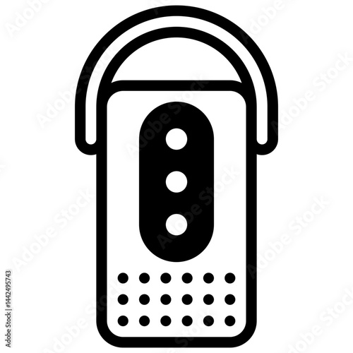 Portable speaker. Outlined stroke vector icon with black-filled details.