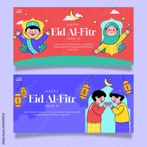 Eid Al Fitr Mubarak Banner Celebration Mubarak Muslim Day