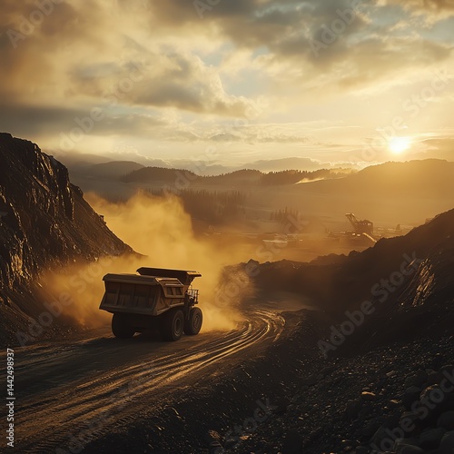 Mining Truck Dust Sunset Landscape