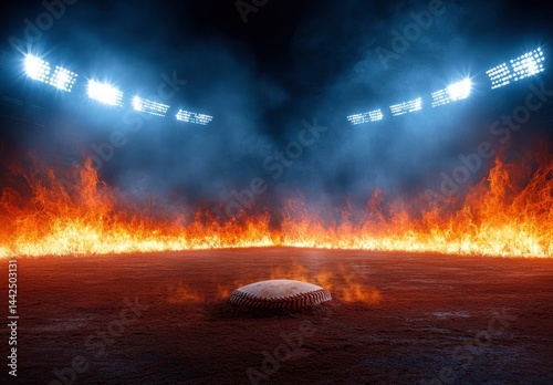 Baseball Field on Fire with Stadium Lights