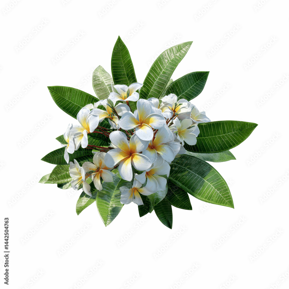 Obraz premium Lush Frangipani Blossom Cluster on Grey Background