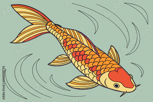 A Golden Koi Fish With Metallic Gradients And Shimmer Effects
