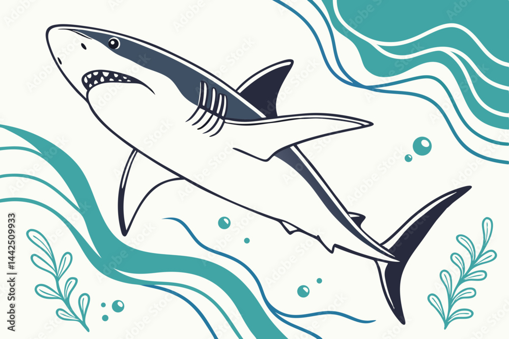 Naklejka premium A Top Down View Of A Great White Shark In Minimalist Style
