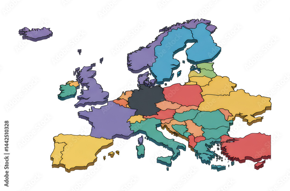 Obraz premium 鮮やか色彩 ヨーロッパ地図 パステル調デザイン