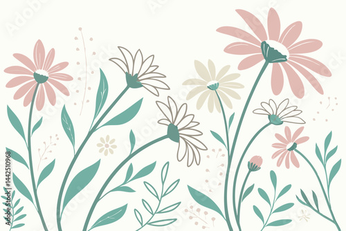 Seamless Daisy Floral Pattern With Light Pastel Tones