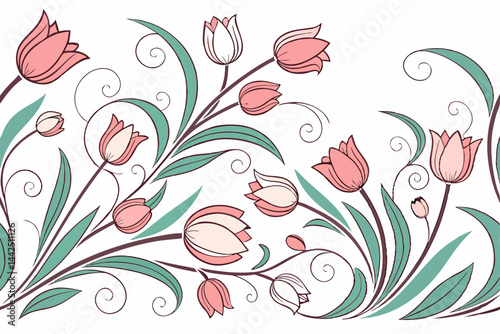 Vintage Tulip Pattern Seamless Background For Fabric