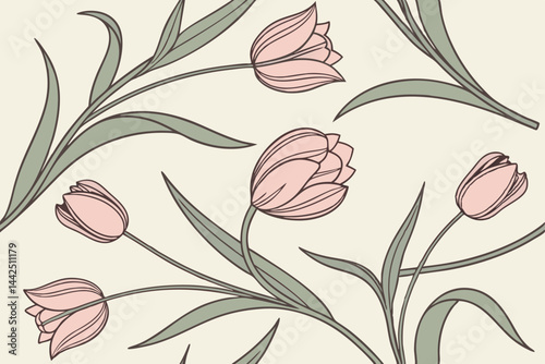 Vintage Tulip Pattern Seamless Background For Fabric