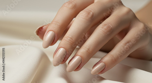 Wallpaper Mural Elegant Nude Nails: Stylish Manicure Inspiration for a Chic, Minimalist Look on Beige Silk - Perfect for Beauty Blogs & Nail Art Lovers! Torontodigital.ca