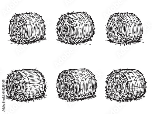 simple hay bale line art illustration in vector style