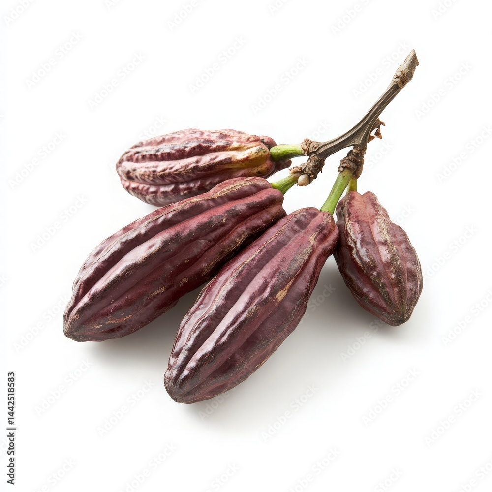custom made wallpaper toronto digitalA close-up view of ripe cacao pods, showcasing their rich purple-brown color and textured surface, arranged artistically against a plain background, ideal for culinary or agricultural themes