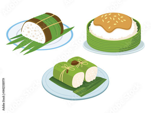 vector illustration of a filipino food Biko (Sticky Rice Cake with Coconut Milk and Brown Sugar)