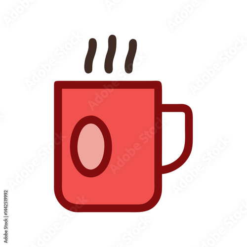 Simple graphic of a steaming hot coffee mug. A stylized, flat icon of a coffee mug filled with hot beverage, emitting steam.
