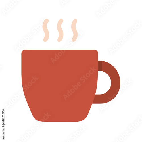 Simple graphic of a steaming hot coffee mug. A stylized, flat icon of a coffee mug filled with hot beverage, emitting steam.