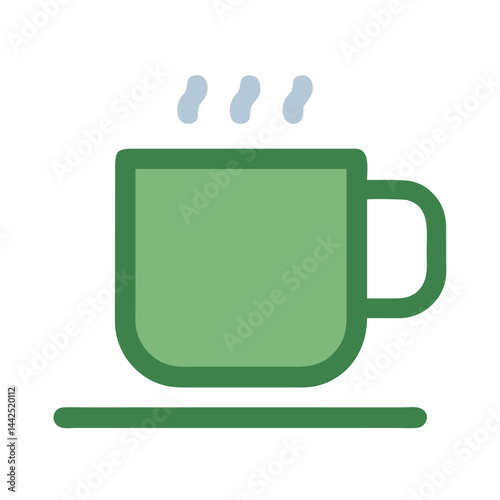 Simple graphic of a steaming hot coffee mug. A stylized, flat icon of a coffee mug filled with hot beverage, emitting steam.