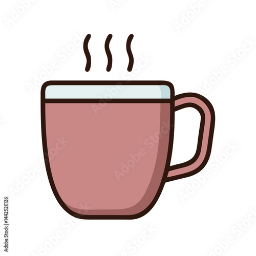 Simple graphic of a steaming hot coffee mug. A stylized, flat icon of a coffee mug filled with hot beverage, emitting steam.