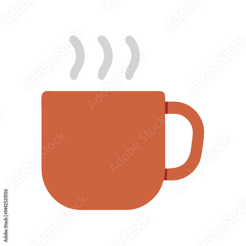 Simple graphic of a steaming hot coffee mug. A stylized, flat icon of a coffee mug filled with hot beverage, emitting steam.
