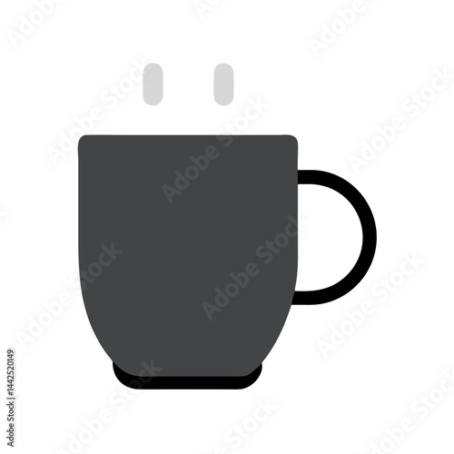 Simple graphic of a steaming hot coffee mug. A stylized, flat icon of a coffee mug filled with hot beverage, emitting steam.