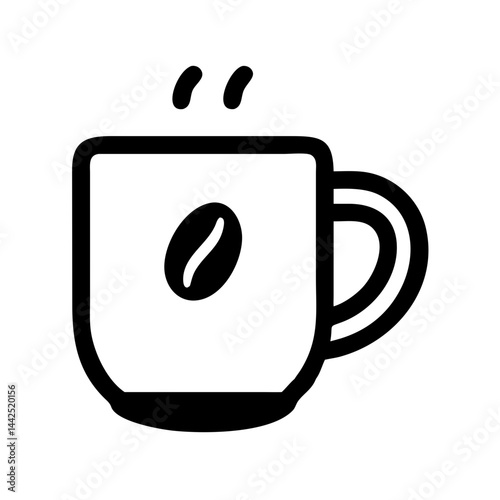 Simple graphic of a steaming hot coffee mug. A stylized, flat icon of a coffee mug filled with hot beverage, emitting steam.