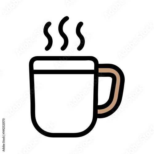 Simple graphic of a steaming hot coffee mug. A stylized, flat icon of a coffee mug filled with hot beverage, emitting steam.