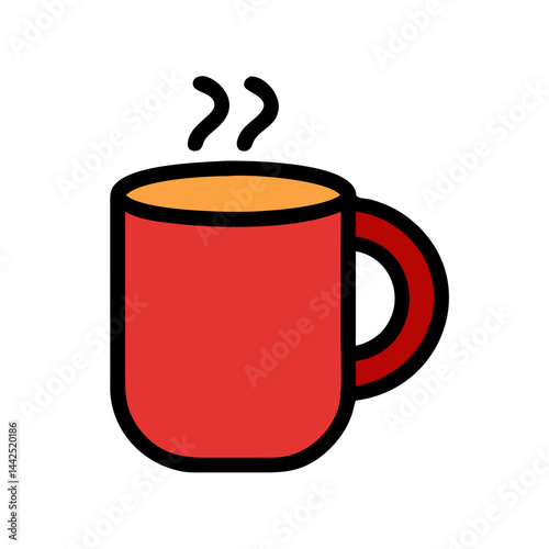 Simple graphic of a steaming hot coffee mug. A stylized, flat icon of a coffee mug filled with hot beverage, emitting steam.